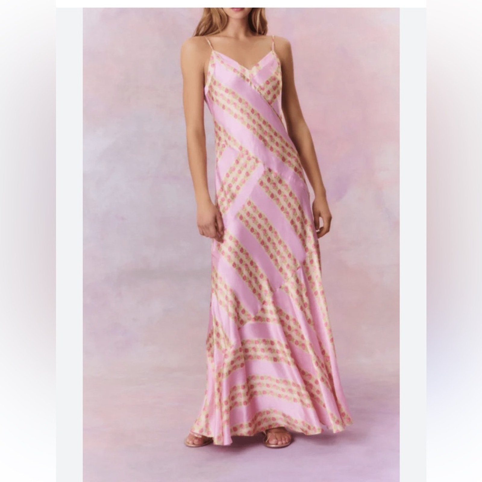 Loveshackfancy Azalea Satin Maxi Silk Floral Dress